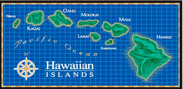 Hawaiian Beach Towel Rasta Tribal Hawaii Islands Map  Black Cotton 60"x30" NIB 